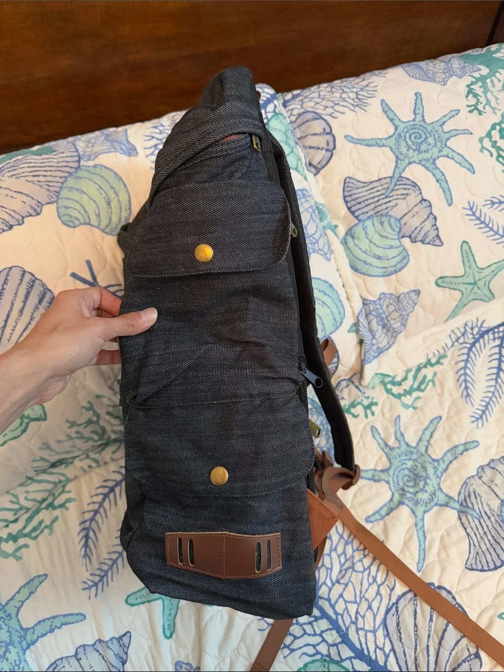 Like New Origaudio Denim Presidio Backpack
